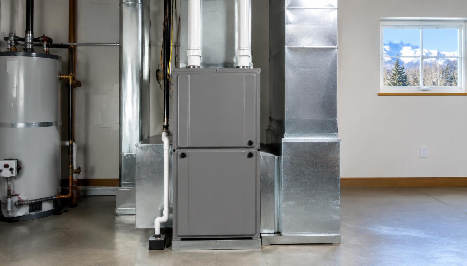 A modern high-efficiency HVAC system installed in a clean Colorado home utility space