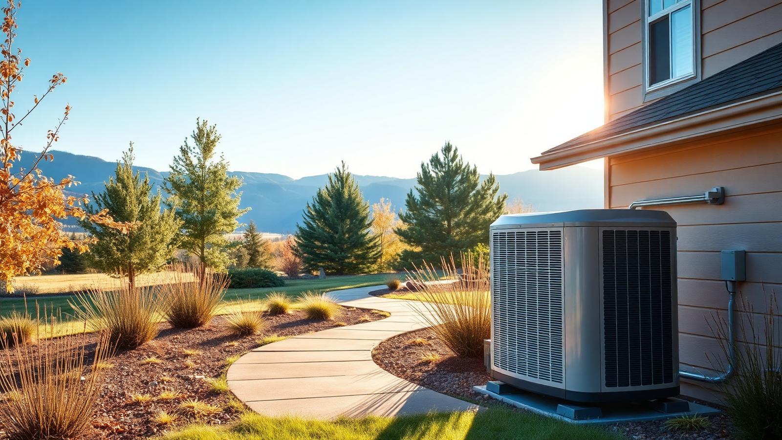 Modern Colorado home with an outdoor air conditioning unit and Front Range foothills in the background